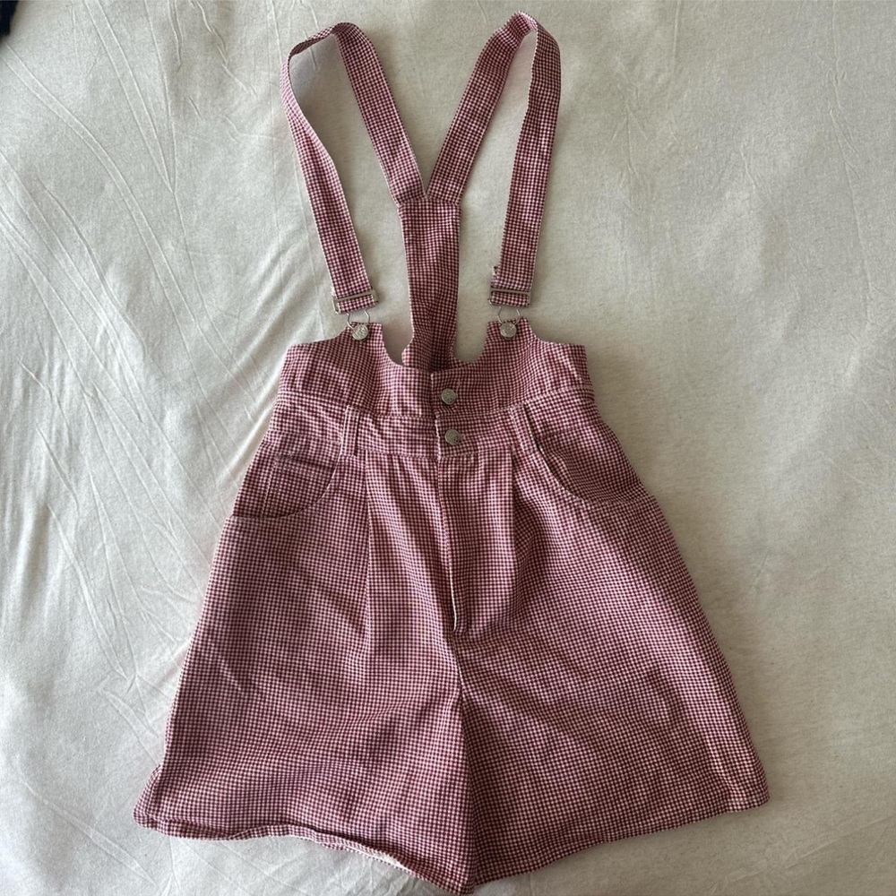 Red and white overalls